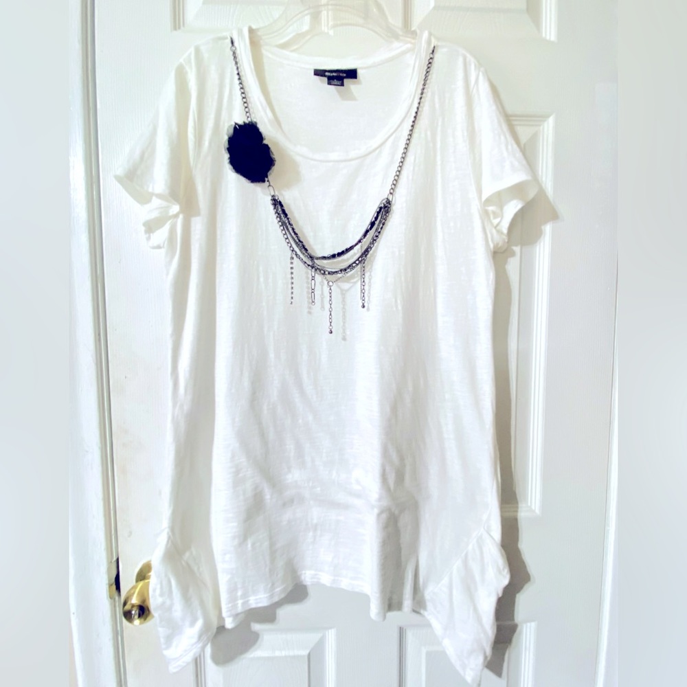 Style&Co. Women’s White Side Tie Crewneck Short Sleeves Top 100% Cotton Size L
